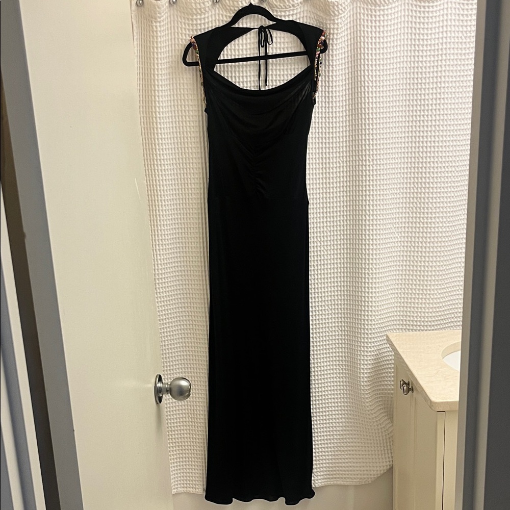 Fendi Vintage Black Evening Dress w/ Stone Strap Detail Sz 42
